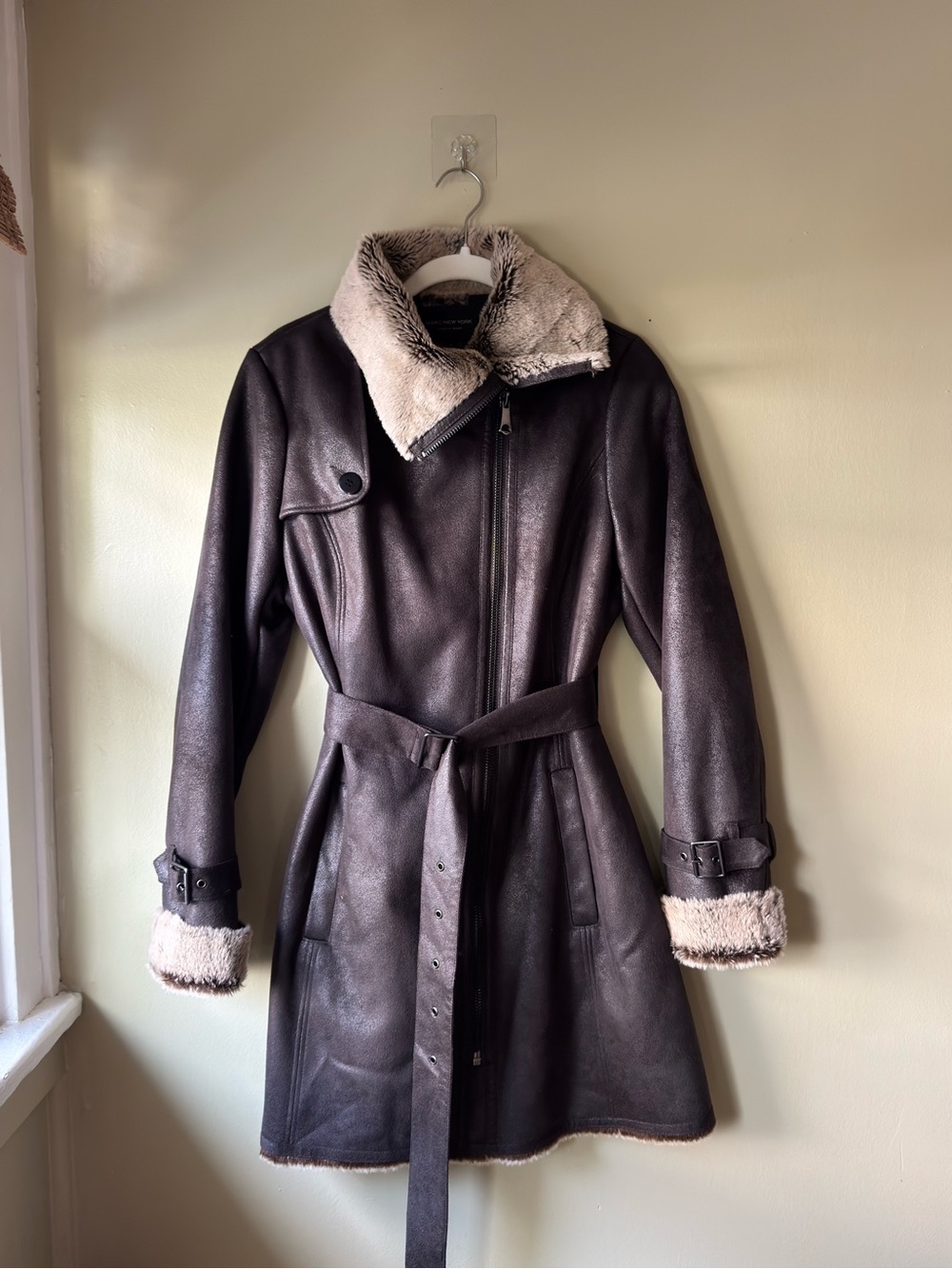 Marc Jacobs Dark Brown Faux Shearling-Trim Trench Coat